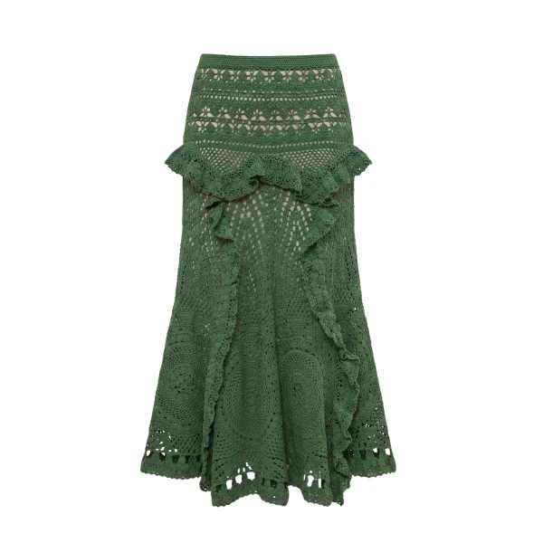 Ulla Johnson Floretta Crochet Skirt in Sea Glass