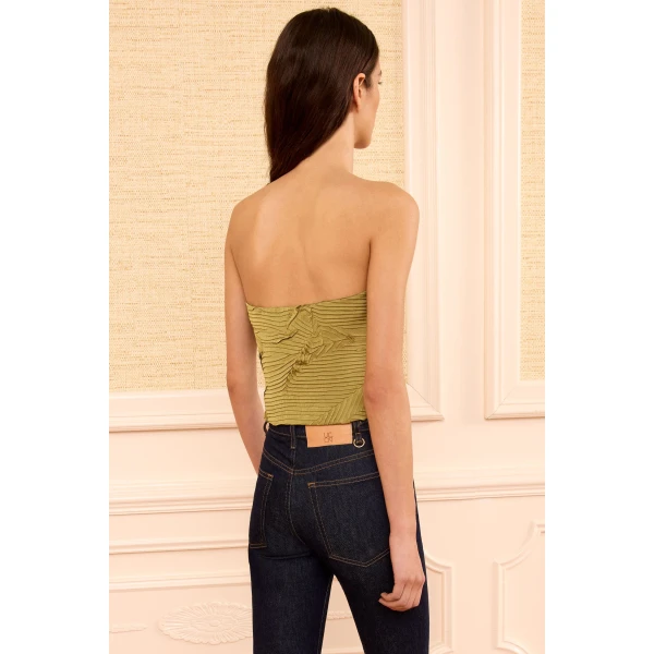 Ulla Johnson Heleen Satin Cropped Bustier Top in Moss Gold, view 5