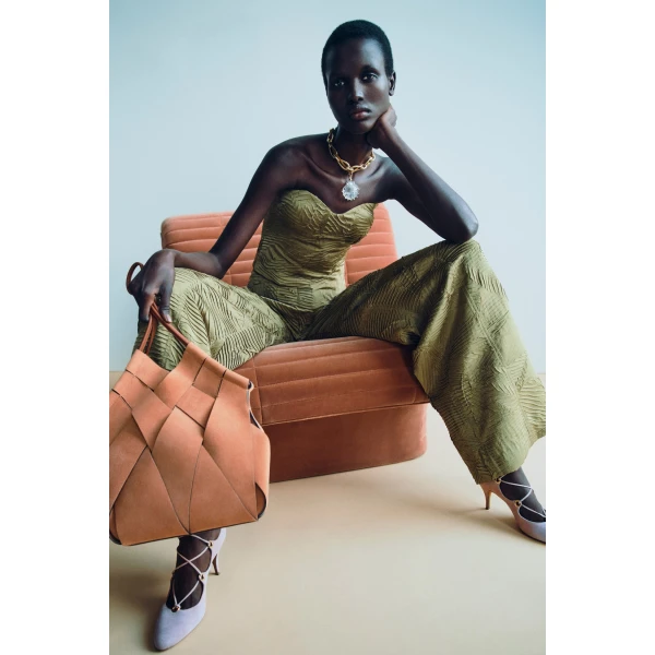 Ulla Johnson Heleen Satin Cropped Bustier Top in Moss Gold, view 6