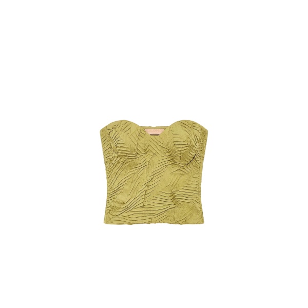 Ulla Johnson Heleen Satin Cropped Bustier Top in Moss Gold