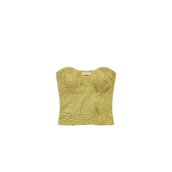 Ulla Johnson Heleen Satin Cropped Bustier Top in Moss Gold