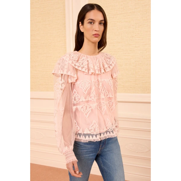 Ulla Johnson Ivy Tulle Blouse in Blush, view 2