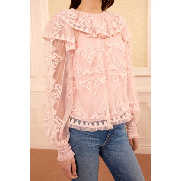 Ulla Johnson Ivy Tulle Blouse in Blush, view 3