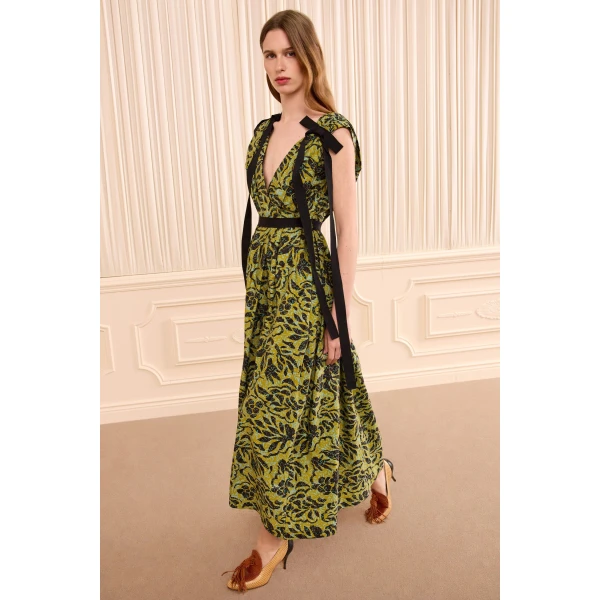 Ulla Johnson Karina Cotton Bow Dress in Chartreuse, view 2