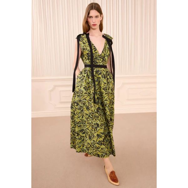 Ulla Johnson Karina Cotton Bow Dress in Chartreuse, view 4