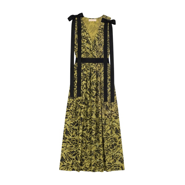 Ulla Johnson Karina Cotton Bow Dress in Chartreuse