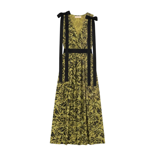 Ulla Johnson Karina Cotton Bow Dress in Chartreuse