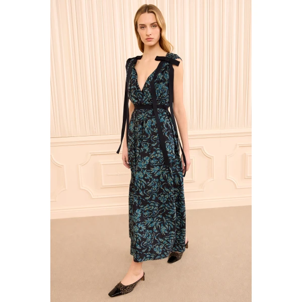 Ulla Johnson Karina Cotton Bow Dress in Midnight, view 4
