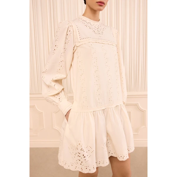 Ulla Johnson Keira Long Sleeve Cotton Mini Dress in Pearled Ivory, view 3