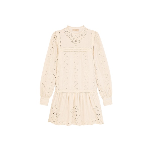 Ulla Johnson Keira Long Sleeve Cotton Mini Dress in Pearled Ivory