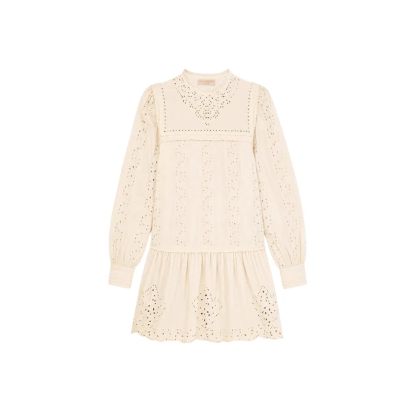 Ulla Johnson Keira Long Sleeve Cotton Mini Dress in Pearled Ivory