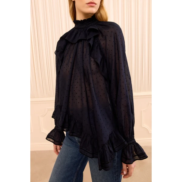 Ulla Johnson Marcella Long Sleeve Cotton Blouse in Nightfall, view 3