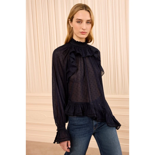 Ulla Johnson Marcella Long Sleeve Cotton Blouse in Nightfall, view 4