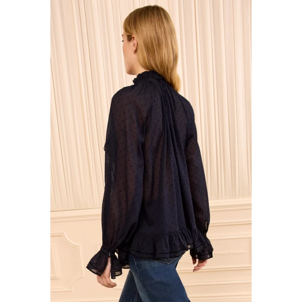 Ulla Johnson Marcella Long Sleeve Cotton Blouse in Nightfall, view 5
