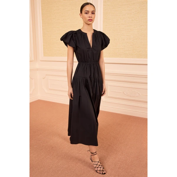 Ulla Johnson Marin Cotton Midi Dress in Noir, view 4