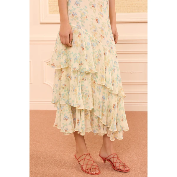 Ulla Johnson Meadow Silk Midi Skirt in Moon Petal, view 3
