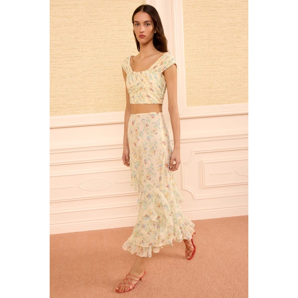 Ulla Johnson Meadow Silk Midi Skirt in Moon Petal, view 4