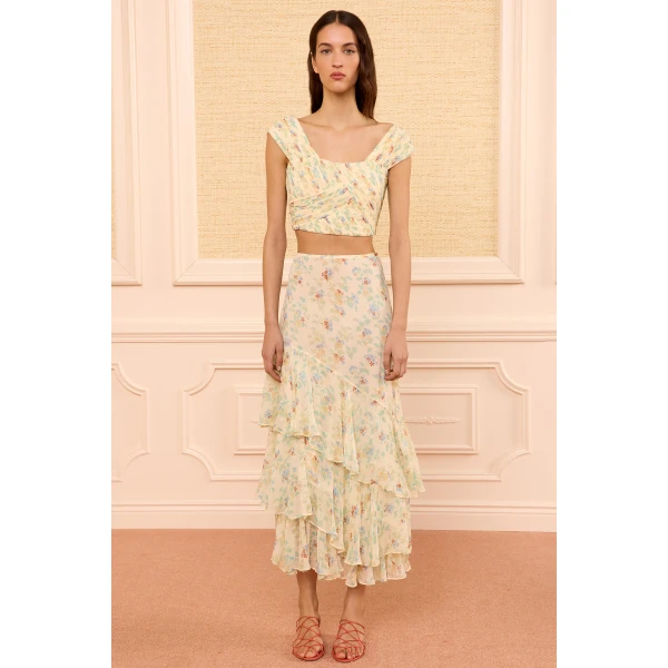 Ulla Johnson Meadow Silk Midi Skirt in Moon Petal, view 5