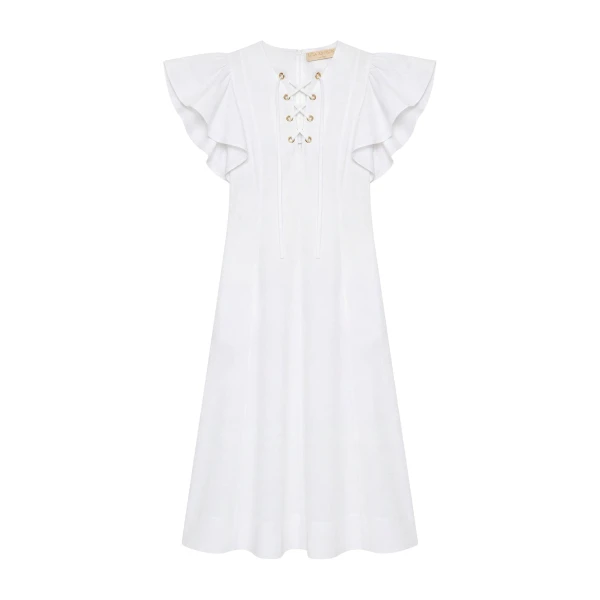 Ulla Johnson Odessa Cotton Dress with Lace Up in Cowrie
