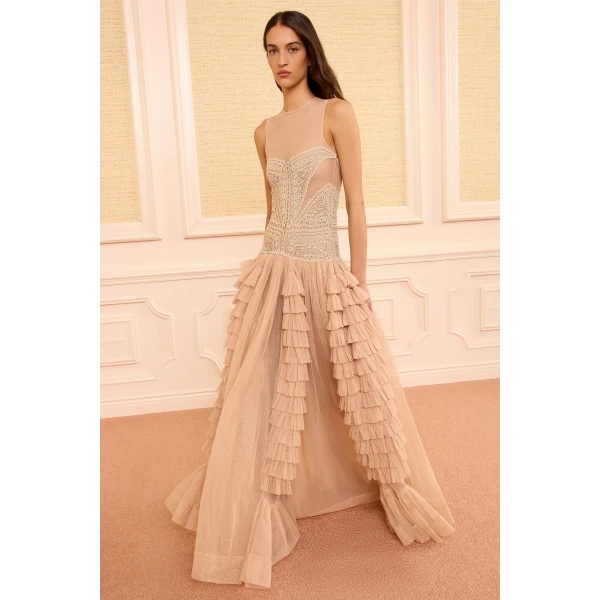 Ulla Johnson Orla Crochet & Tulle Dress in Sandstone, view 2