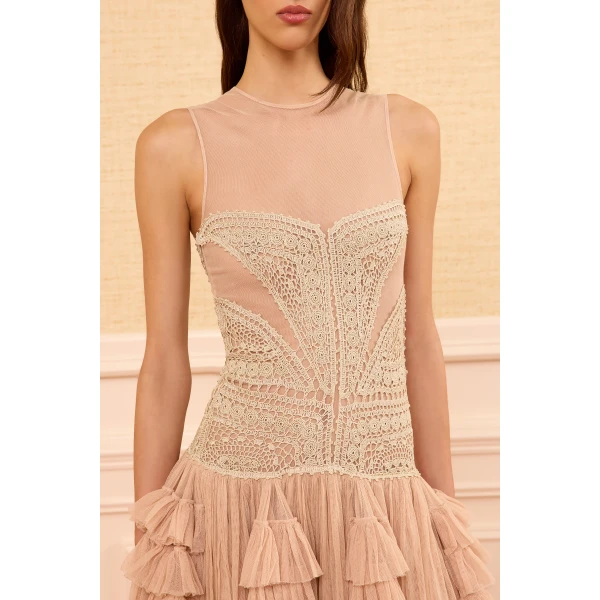 Ulla Johnson Orla Crochet & Tulle Dress in Sandstone, view 3