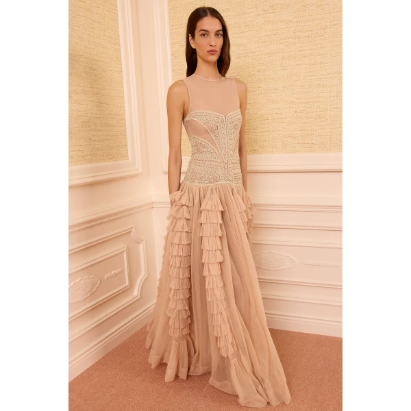 Ulla Johnson Orla Crochet & Tulle Dress in Sandstone, view 4