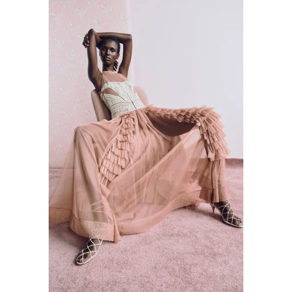 Ulla Johnson Orla Crochet & Tulle Dress in Sandstone, view 6