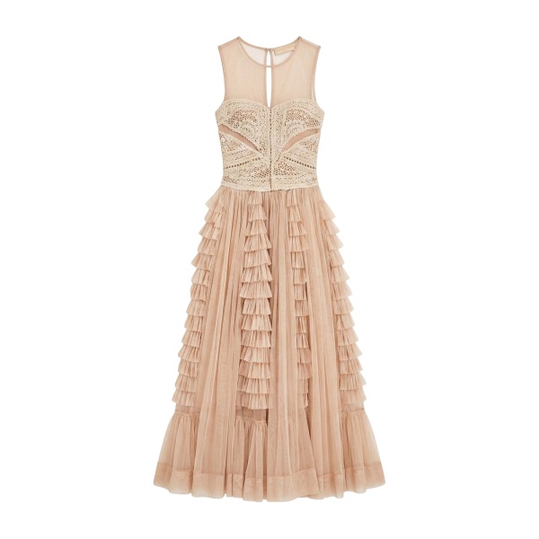 Ulla Johnson Orla Crochet & Tulle Dress in Sandstone
