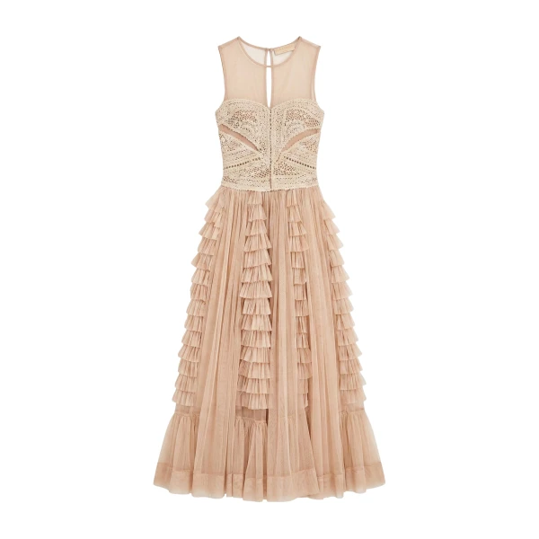 Ulla Johnson Orla Crochet & Tulle Dress in Sandstone