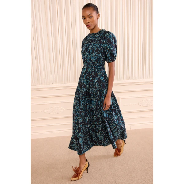 Ulla Johnson Othella Short Sleeve Cotton Dress in Midnight, view 2