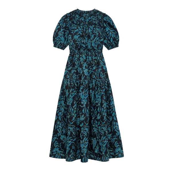 Ulla Johnson Othella Short Sleeve Cotton Dress in Midnight