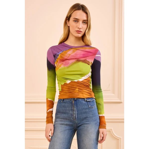 Ulla Johnson Paradis Ruched Jersey Top in Nature Abhors A Vacuum, view 2