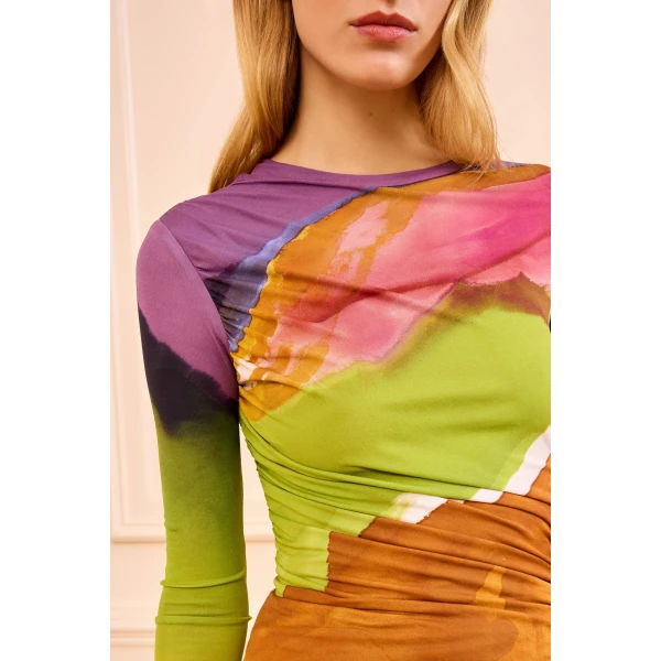 Ulla Johnson Paradis Ruched Jersey Top in Nature Abhors A Vacuum, view 3