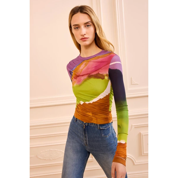 Ulla Johnson Paradis Ruched Jersey Top in Nature Abhors A Vacuum, view 4