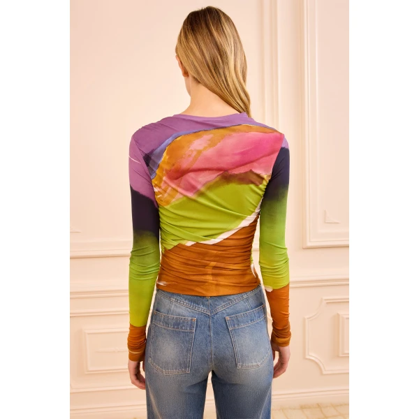 Ulla Johnson Paradis Ruched Jersey Top in Nature Abhors A Vacuum, view 5