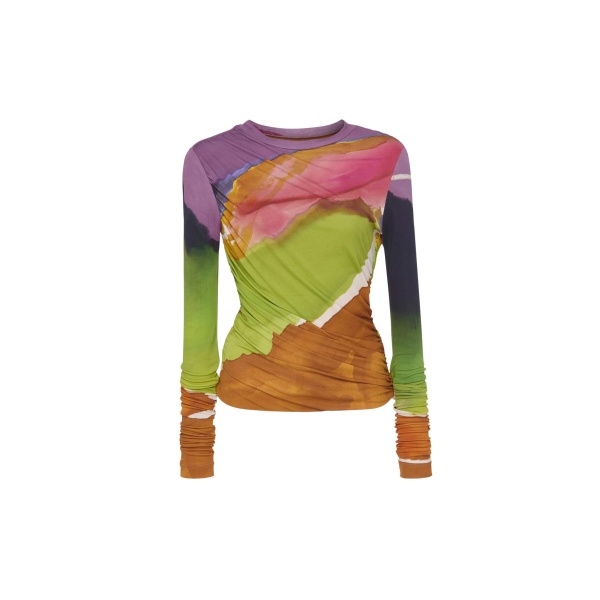 Ulla Johnson Paradis Ruched Jersey Top in Nature Abhors A Vacuum