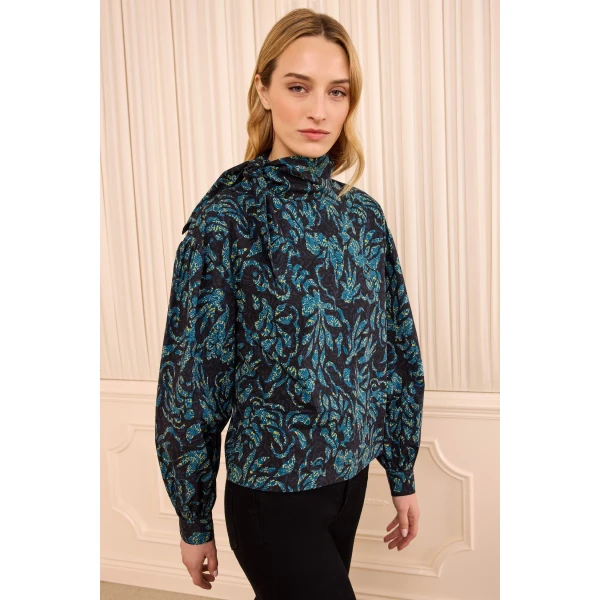 Ulla Johnson Pastel Long Sleeve Cotton Blouse in Midnight, view 2