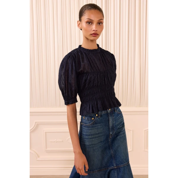 Ulla Johnson Rae Short Sleeve Cotton Top in Nightfall, view 2