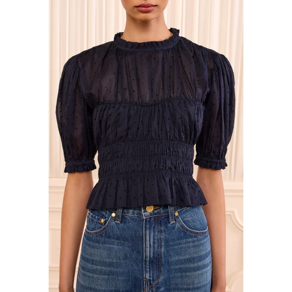 Ulla Johnson Rae Short Sleeve Cotton Top in Nightfall, view 3
