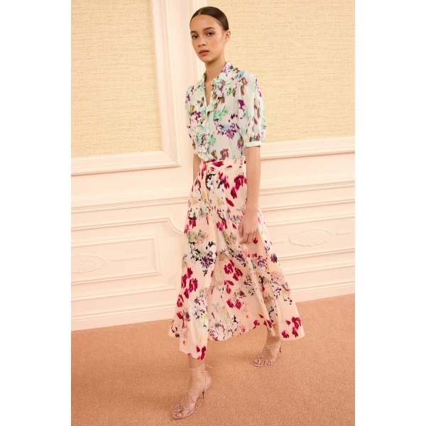 Ulla Johnson Rowan Silk Midi Skirt in Summer Garden, view 4