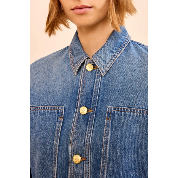 Ulla Johnson The Arquette Denim Peplum Jacket in Danube, view 3