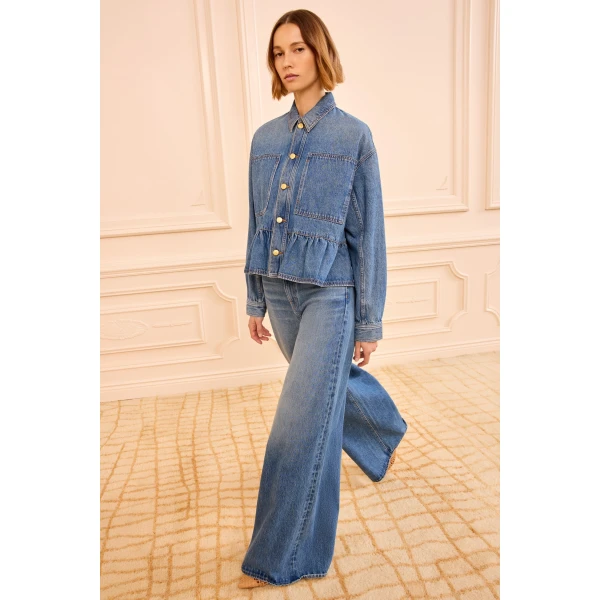Ulla Johnson The Arquette Denim Peplum Jacket in Danube, view 4