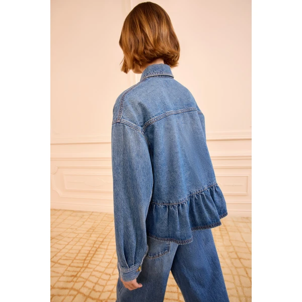 Ulla Johnson The Arquette Denim Peplum Jacket in Danube, view 5