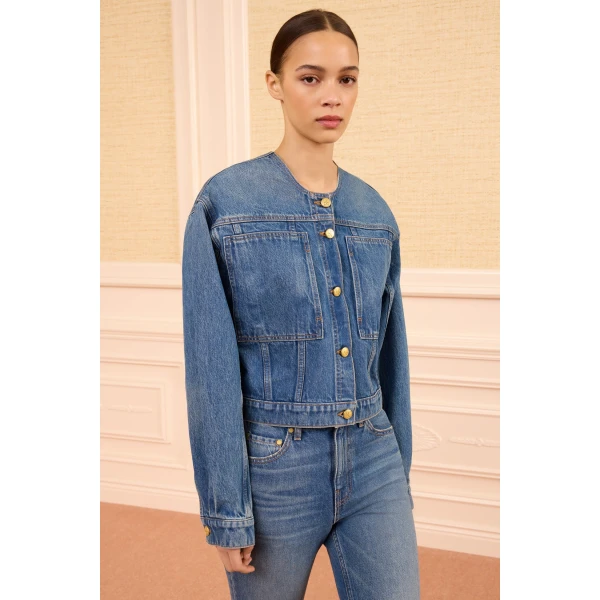 Ulla Johnson The Briar Collarless Denim Jacket in Danube, view 2