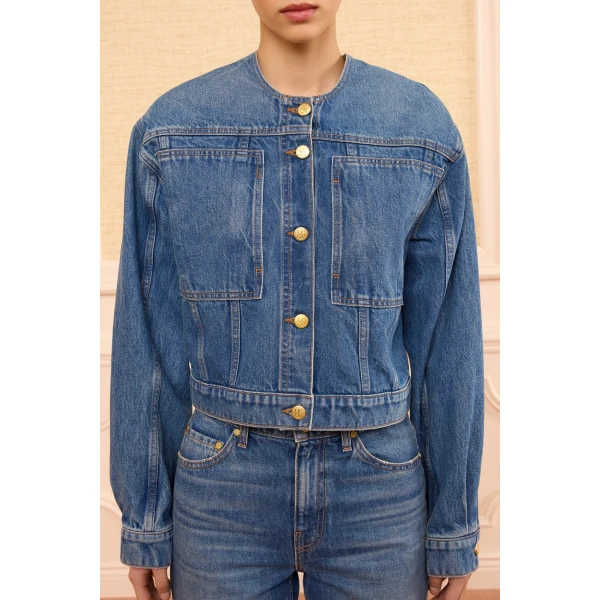 Ulla Johnson The Briar Collarless Denim Jacket in Danube, view 3