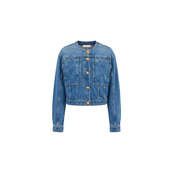 Ulla Johnson The Briar Collarless Denim Jacket in Danube