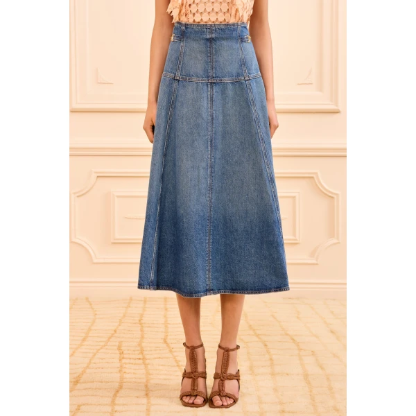 Ulla Johnson The Brigette Denim Midi Skirt in Danube, view 3