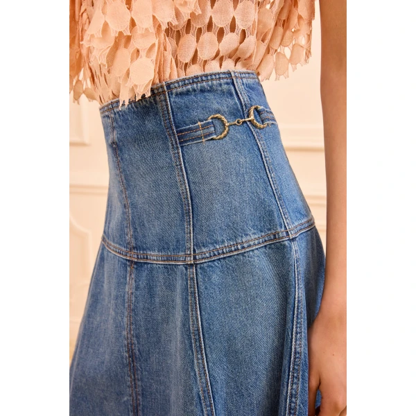 Ulla Johnson The Brigette Denim Midi Skirt in Danube, view 4