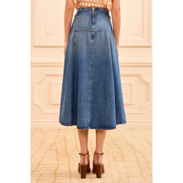 Ulla Johnson The Brigette Denim Midi Skirt in Danube, view 5