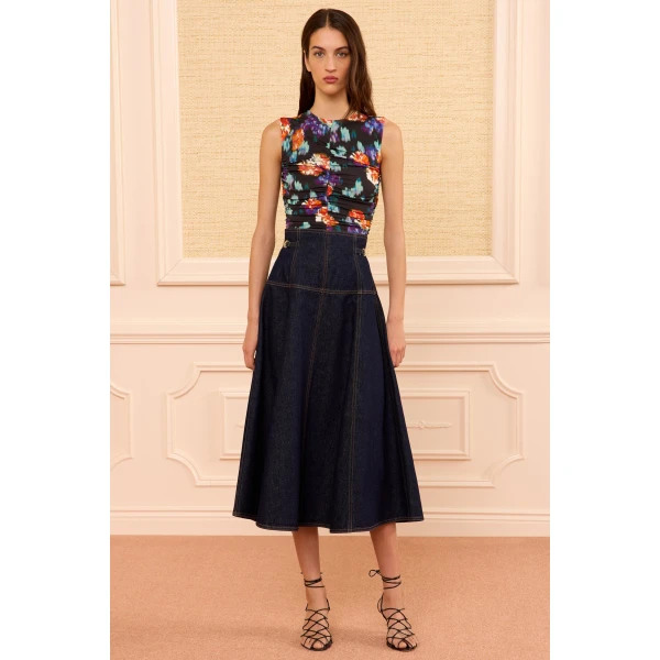 Ulla Johnson The Brigette Denim Midi Skirt in Tigris, view 2